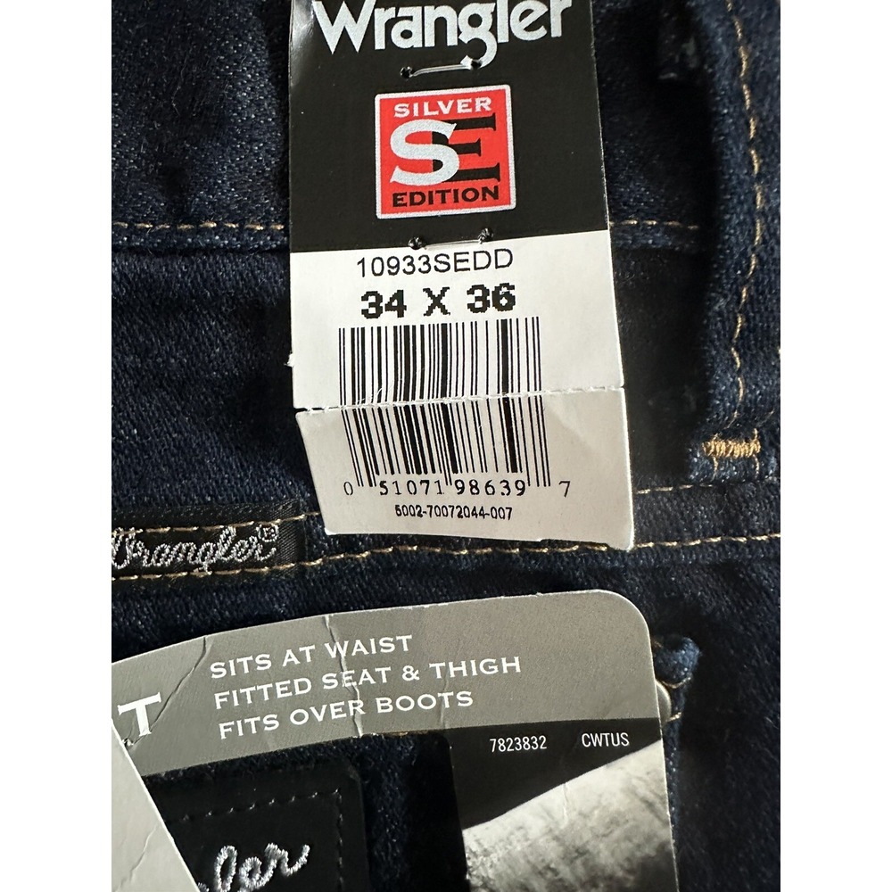 Wrangler Cowboy Cut Silver Edition Slim Fit Dark Denim Jean Men's 34x36 - Picture 8 of 9